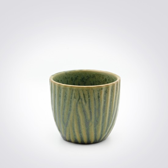 OTTA - Ceramic Cup - Raised Striped - Green Brown - 220 ml